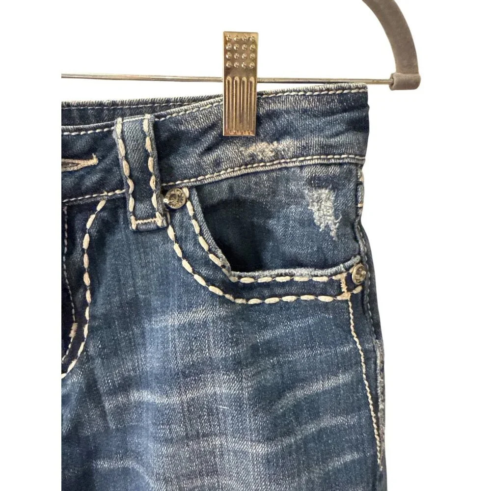 Miss Me Skinny Jeans Bedazzled Glam Fleur De Lis Jeans, Size 27.  Pre-Owned. - Picture 2 of 11